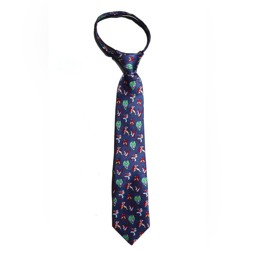 NWT Marvel Comics Avengers Heroes Boys Neck Tie 100% Silk Easy Adjustable Zip On